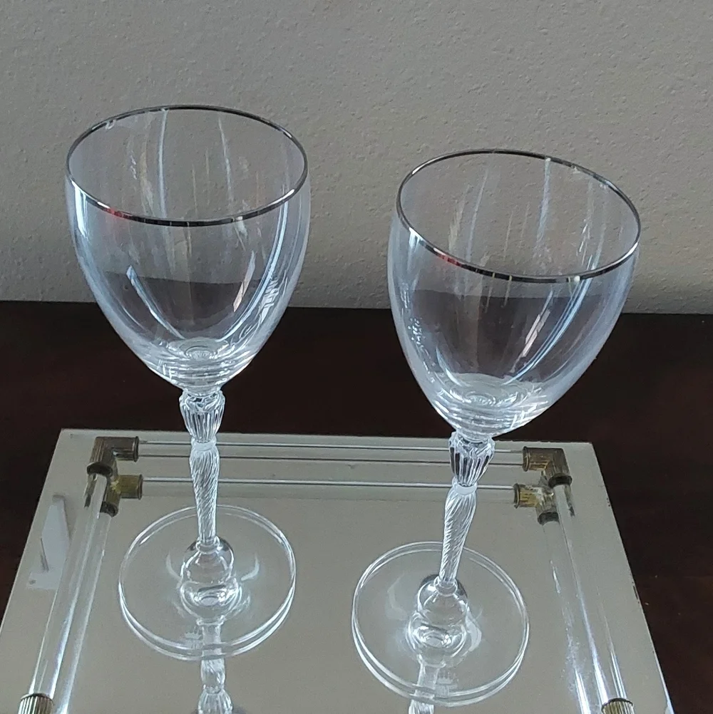 Royal Doulton Oxford Platinum Elegant Crystal Wine Glass Set with Silver Rim Set